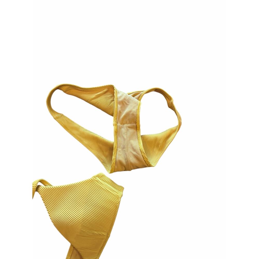 White Fox Women's Bikini Yellow Ribbed Front Closure Cheeky Bottom Size Medium - Picture 9 of 9